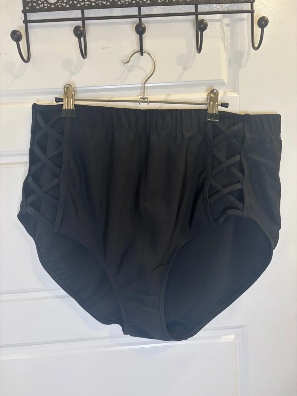 NWT Sea by Monif C Black High Waist Swim Bottoms 18W Plus Size Strappy Sides